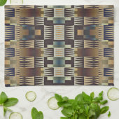 Blauwgroen Blauw Grijs Tan Taupe Bruin Tribal Art  Theedoek (Gevouwen)