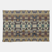 Blauwgroen Blauw Grijs Tan Taupe Bruin Tribal Art  Theedoek (Horizontaal)