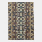 Blauwgroen Blauw Grijs Tan Taupe Bruin Tribal Art  Theedoek (Verticaal)