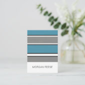 Blauwgroen blauw grijs zwart en witte strepes mode visitekaartje (Staand voorkant)
