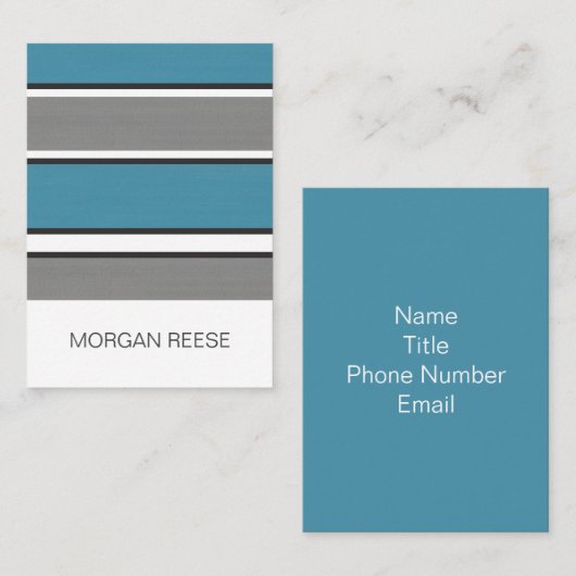 Blauwgroen blauw grijs zwart en witte strepes mode visitekaartje (Voorkant / Achterkant)