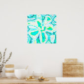 Blauwgroen Blauw Groen Abstract Patronen Kleurrijk Poster (Keuken)