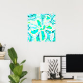 Blauwgroen Blauw Groen Abstract Patronen Kleurrijk Poster (Thuiskantoor)
