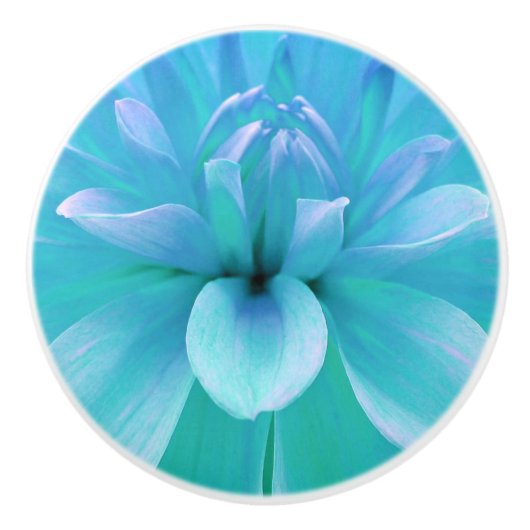 Blauwgroen blauw groen bloemblaadje bloembloraal keramische knop (Voorkant)