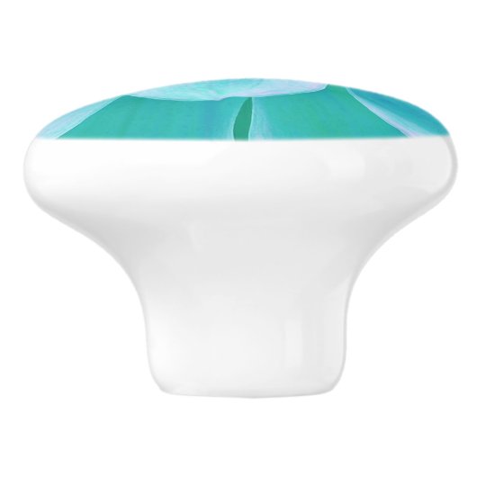 Blauwgroen blauw groen bloemblaadje bloembloraal keramische knop (Zijkant)