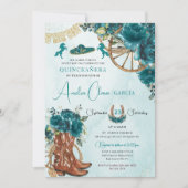 Blauwgroen Blauw Groen Bloemen Charro Western Quin Kaart (Voorkant)