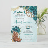 Blauwgroen Blauw Groen Bloemen Charro Western Quin Kaart (Staand voorkant)