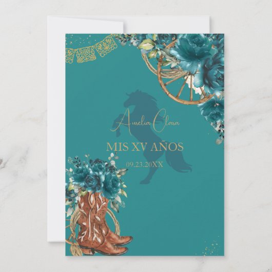 Blauwgroen Blauw Groen Bloemen Charro Western Quin Kaart (Achterkant)