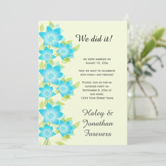 Blauwgroen Blauw Groen Bloemen Outdoor Receptie Kaart (Staand voorkant)