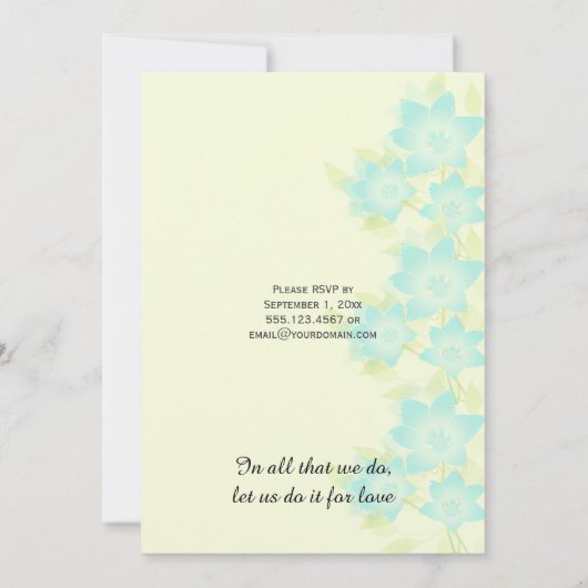 Blauwgroen Blauw Groen Bloemen Outdoor Receptie Kaart (Achterkant)