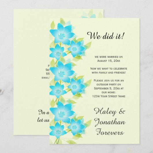 Blauwgroen Blauw Groen Bloemen Outdoor Receptie Kaart (Voorkant / Achterkant)