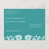 Blauwgroen Blauw Groen  Damask Aqua Verander Kleur Aankondigingskaart (Achterkant)