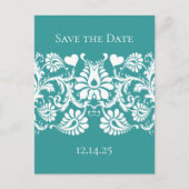 Blauwgroen Blauw Groen Damask Aqua Verander Kleur Aankondigingskaart (Voorkant)