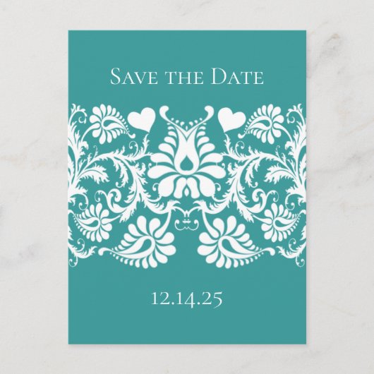 Blauwgroen Blauw Groen  Damask Aqua Verander Kleur Aankondigingskaart (Voorkant)