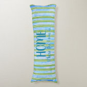 Blauwgroen, blauw, groen en wit streepjespatroon lichaamskussen (Voorkant Verticaal)