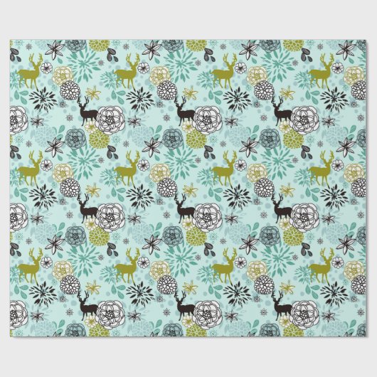 Blauwgroen blauw groen flesje en deer art pattern cadeaupapier (Vlak)