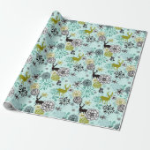 Blauwgroen blauw groen flesje en deer art pattern cadeaupapier (Uitgerold)