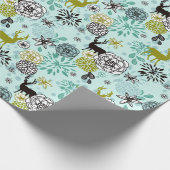 Blauwgroen blauw groen flesje en deer art pattern cadeaupapier (Hoek)