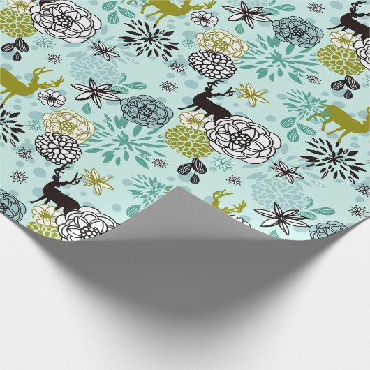 Blauwgroen blauw groen flesje en deer art pattern cadeaupapier (Hoek)