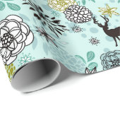 Blauwgroen blauw groen flesje en deer art pattern cadeaupapier (Rol Hoek)