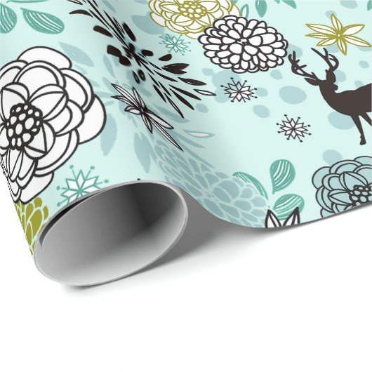 Blauwgroen blauw groen flesje en deer art pattern cadeaupapier (Rol Hoek)