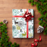 Blauwgroen blauw groen flesje en deer art pattern cadeaupapier<br><div class="desc">Een hedendaagse klassieke rendiersoort in een bloemlandschap op een witte achtergrond. Moderne leuke papieren bladen voor het verpakken van die December verrassende cadeautjes of kerstcadeaus met. , elegante, stijlvolle en eclectische patronen voor het fancy artistieke heupambacht, het retro-kunststijlmotief. Beschikbaar op een verscheidenheid aan moderne ambachtelijke en kantoor producten. Zoals pakpapier...</div>
