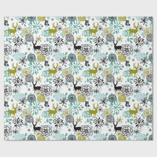 Blauwgroen blauw groen flesje en deer art pattern cadeaupapier (Vlak)