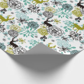 Blauwgroen blauw groen flesje en deer art pattern cadeaupapier (Hoek)