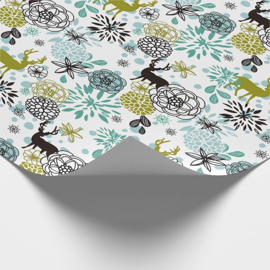 Blauwgroen blauw groen flesje en deer art pattern cadeaupapier (Hoek)