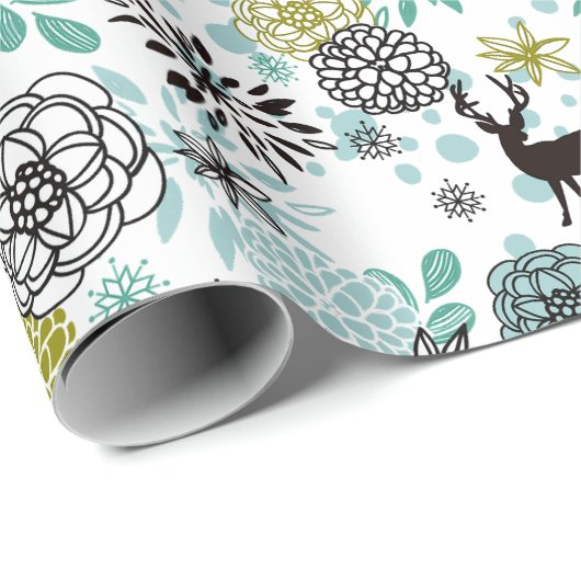 Blauwgroen blauw groen flesje en deer art pattern cadeaupapier (Rol Hoek)