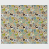 Blauwgroen blauw groen flesje en deer art pattern cadeaupapier (Vlak)