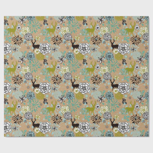 Blauwgroen blauw groen flesje en deer art pattern cadeaupapier (Vlak)