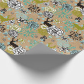Blauwgroen blauw groen flesje en deer art pattern cadeaupapier (Hoek)