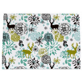 Blauwgroen blauw groen flesje en deer art pattern groot cadeauzakje (Voorkant)