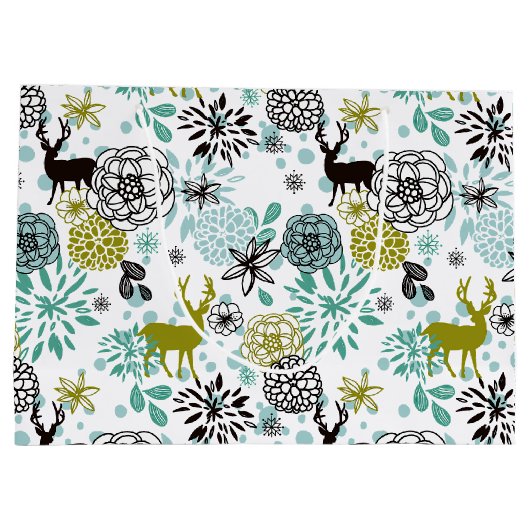 Blauwgroen blauw groen flesje en deer art pattern groot cadeauzakje (Achterkant)