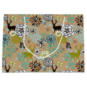 Blauwgroen blauw groen flesje en deer art pattern groot cadeauzakje (Voorkant)