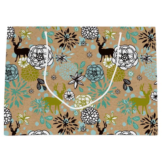 Blauwgroen blauw groen flesje en deer art pattern groot cadeauzakje (Voorkant)
