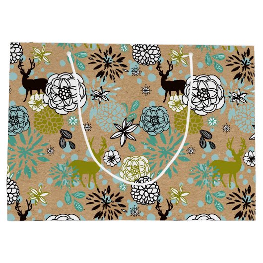 Blauwgroen blauw groen flesje en deer art pattern groot cadeauzakje (Achterkant)