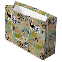 Blauwgroen blauw groen flesje en deer art pattern groot cadeauzakje