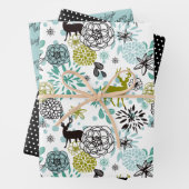 Blauwgroen blauw groen flesje en deer art pattern inpakpapier vel (In situ)