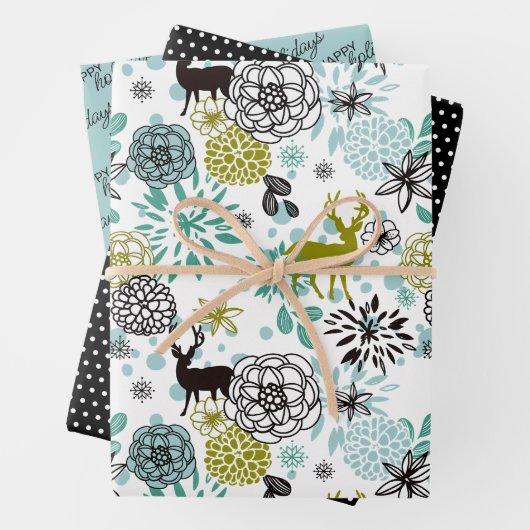 Blauwgroen blauw groen flesje en deer art pattern inpakpapier vel (In situ)