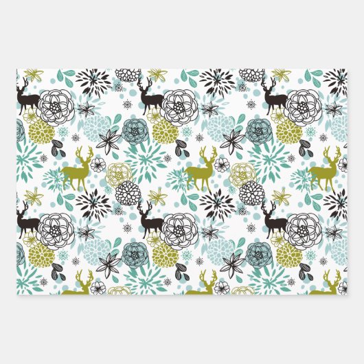 Blauwgroen blauw groen flesje en deer art pattern inpakpapier vel (Voorkant)
