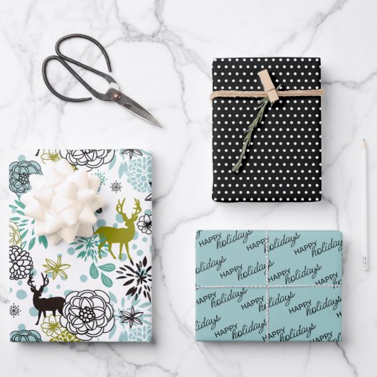 Blauwgroen blauw groen flesje en deer art pattern inpakpapier vel (Voorkant)