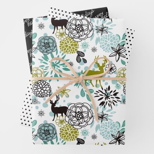 Blauwgroen blauw groen flesje en deer art pattern inpakpapier vel (In situ)