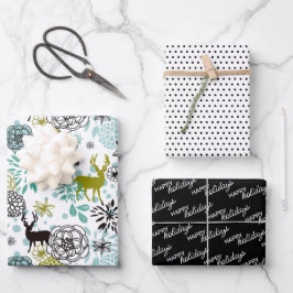 Blauwgroen blauw groen flesje en deer art pattern inpakpapier vel