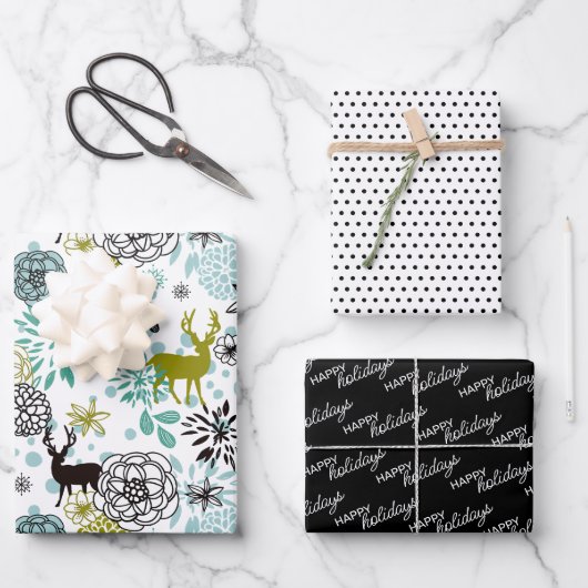 Blauwgroen blauw groen flesje en deer art pattern inpakpapier vel (Voorkant)