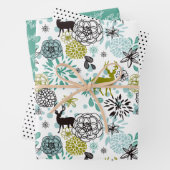 Blauwgroen blauw groen flesje en deer art pattern inpakpapier vel (In situ)