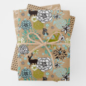 Blauwgroen blauw groen flesje en deer art pattern inpakpapier vel (In situ)