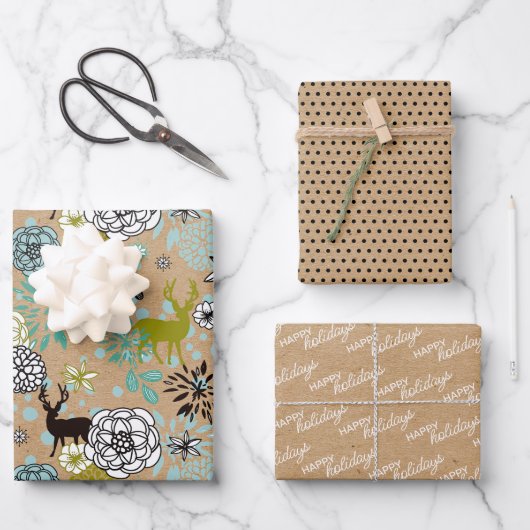 Blauwgroen blauw groen flesje en deer art pattern inpakpapier vel (Voorkant)