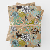 Blauwgroen blauw groen flesje en deer art pattern inpakpapier vel (In situ)